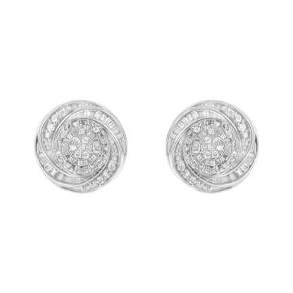 .925 Sterling Silver 1/4 Cttw Baguette and Round Diamond Swirl Love Knot Stud Earrings (I-J Color, I3 Clarity)  DestGlow