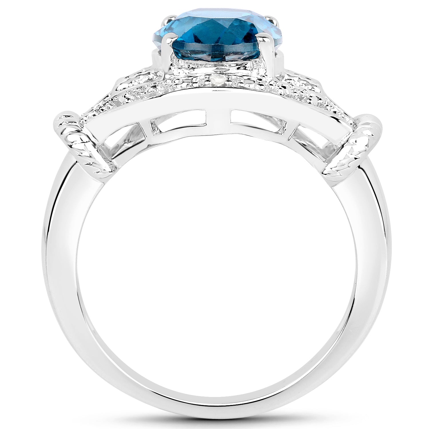 3.26 Carat Genuine London Blue Topaz &amp; White Diamond .925 Sterling Silver Ring by Bids.com
