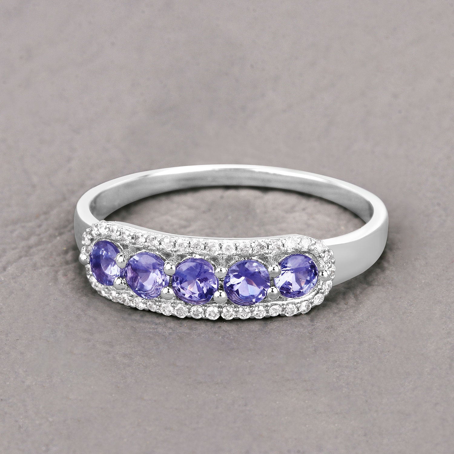 0.61 Carat Genuine Tanzanite and White Diamond 14K White Gold Ring by Bids.com