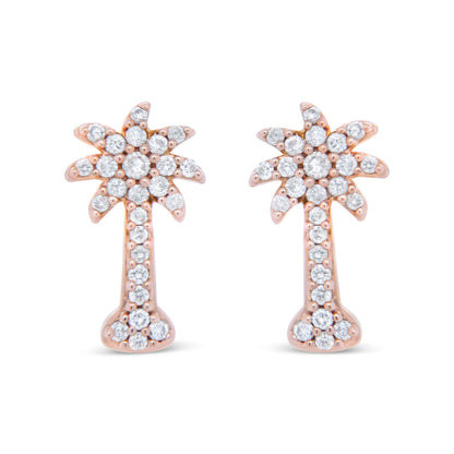10K Rose Gold 1/4 Cttw Diamond Palm Tree Push Back Stud Earrings (H-I Color, I1-I2 Clarity) by Bids.com