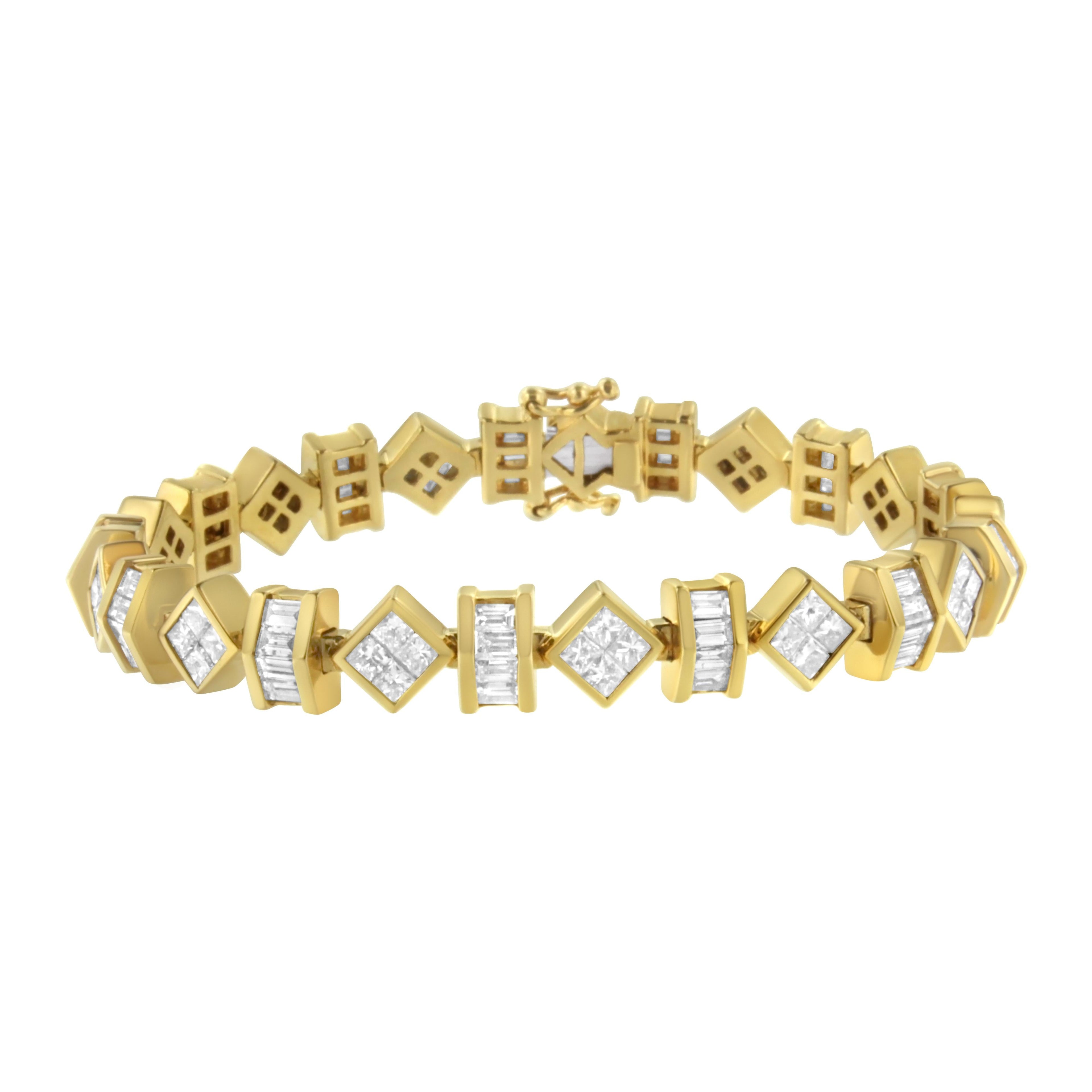 14K Yellow Gold 7.50 Cttw Princess and Baguette Diamond Geometric Link Bracelet by Bids.com