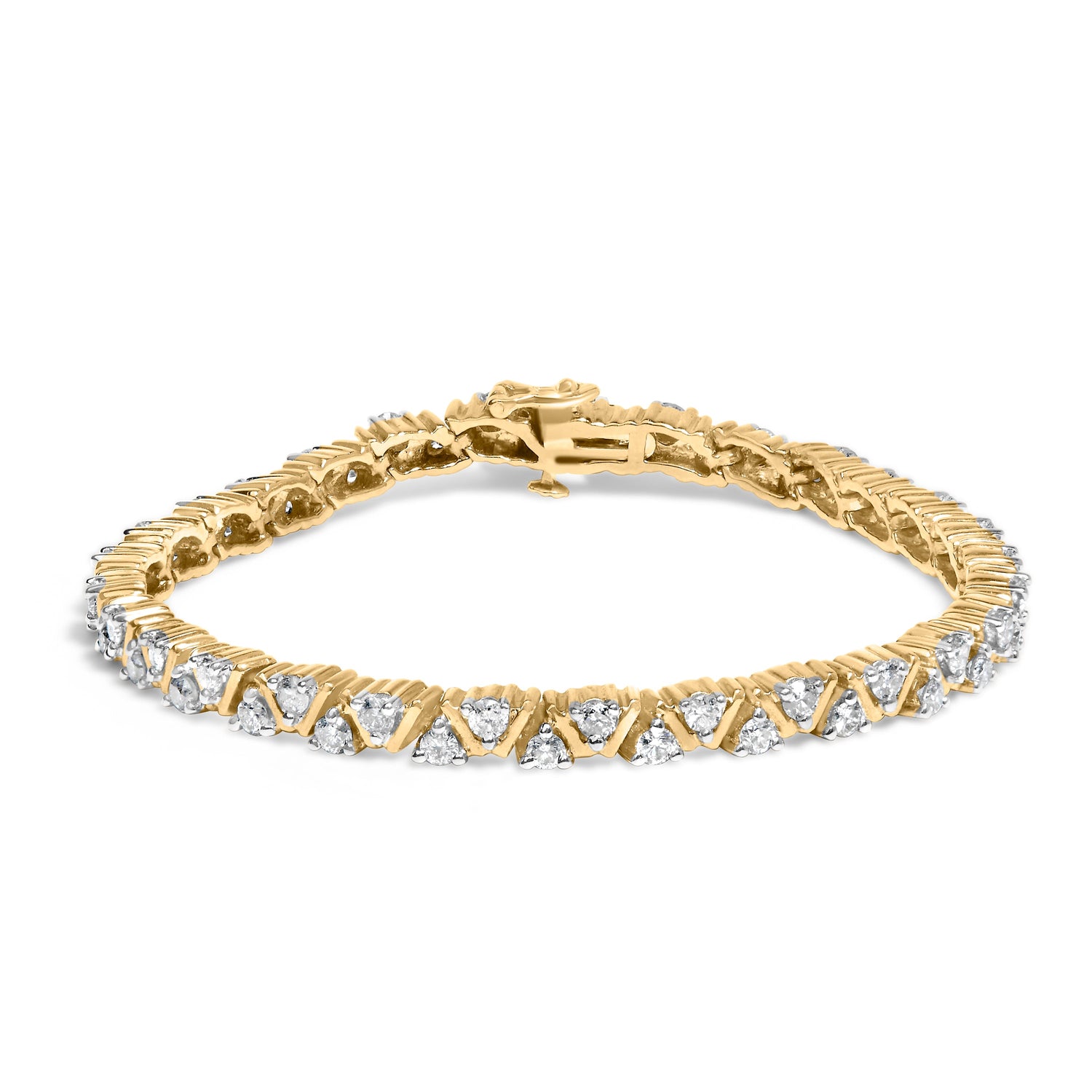 14K Yellow Gold 4.00 Cttw Diamond Triangle Link Tennis Bracelet (H-I Color, I1-I2 Clarity) - 7" Inches by Bids.com
