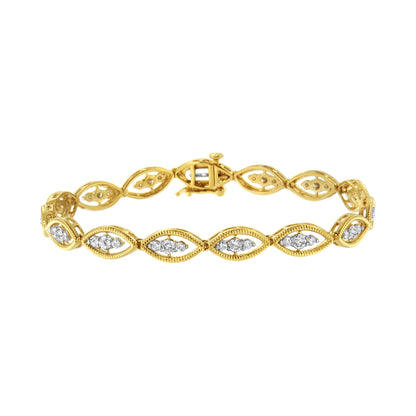 10K Yellow Gold Plated .925 Sterling Silver 1 cttw Prong Set Round-Cut Diamond Link Bracelet (J-K Color, I1-I2 Clarity) - 7.25" by Bids.com