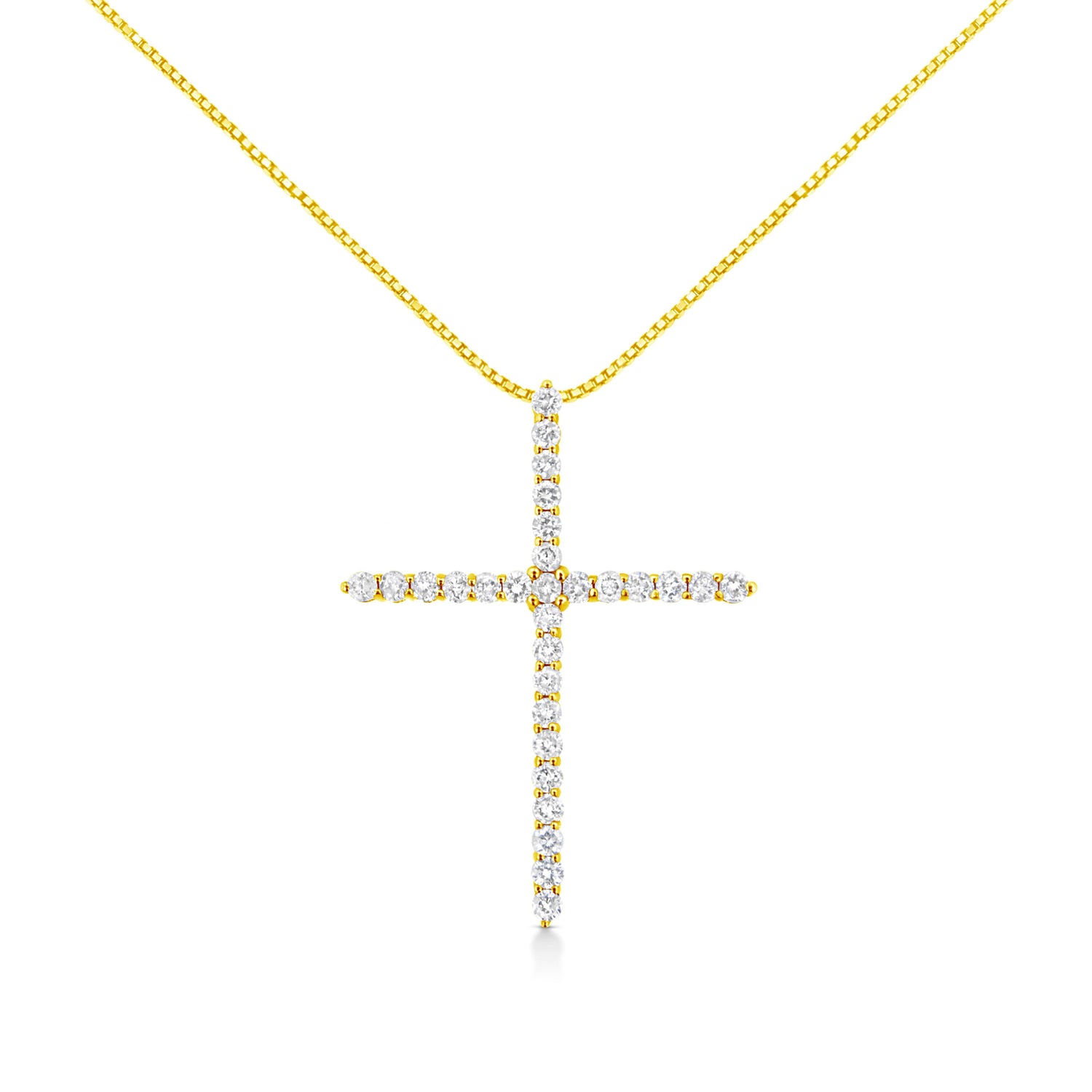 10K Yellow Gold Plated .925 Sterling Silver 3.0 Cttw Prong-Set Round Brilliant Cut Diamond Cross 18" Pendant Necklace (J-K Color, I1-I2 Clarity) by Bids.com