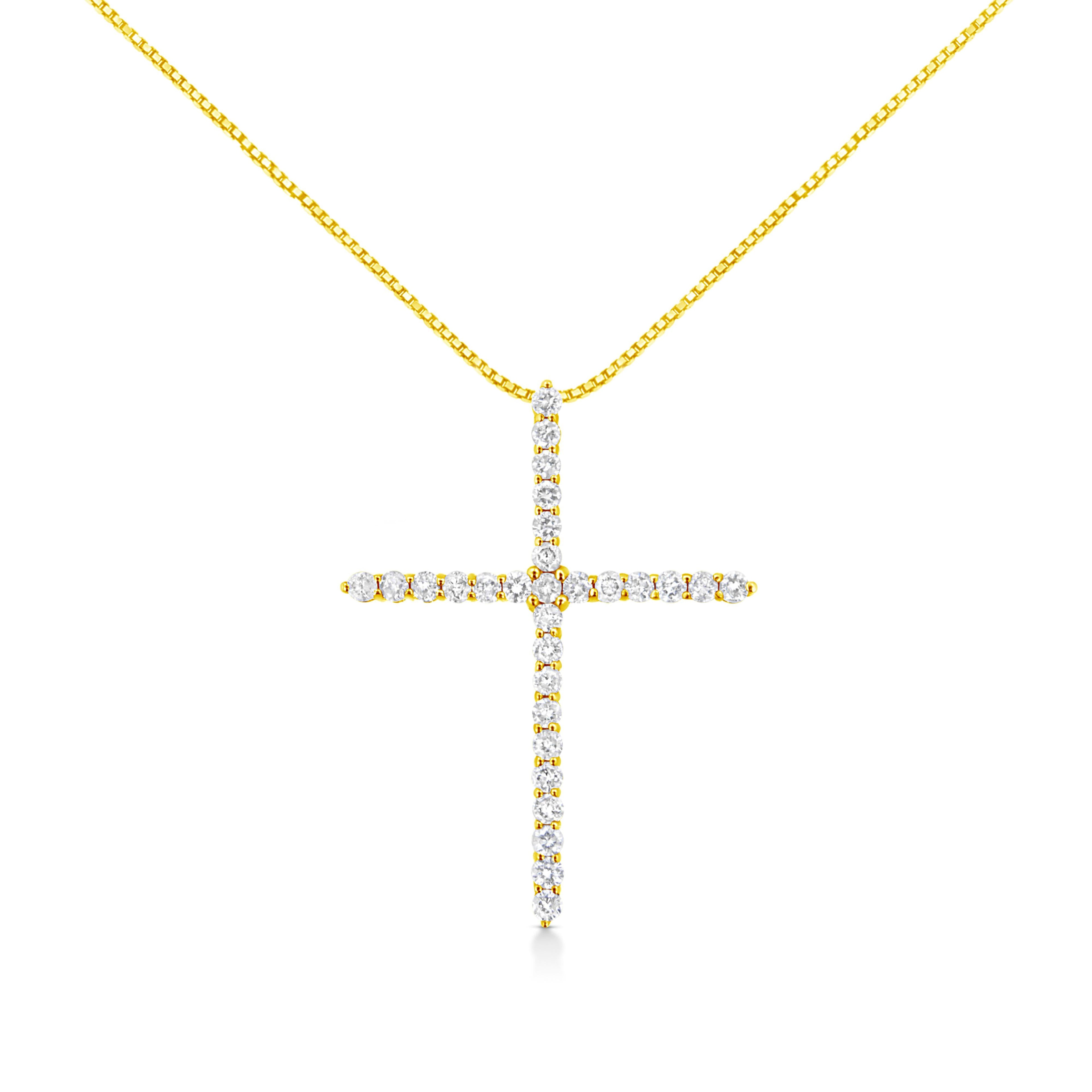10K Yellow Gold Plated .925 Sterling Silver 3.0 Cttw Prong-Set Round Brilliant Cut Diamond Cross 18" Pendant Necklace (J-K Color, I1-I2 Clarity) by Bids.com