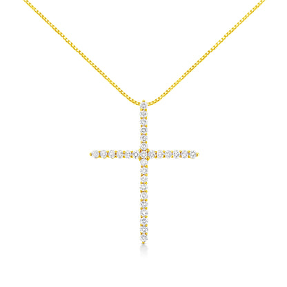 10K Yellow Gold Plated .925 Sterling Silver 3.0 Cttw Prong-Set Round Brilliant Cut Diamond Cross 18" Pendant Necklace (J-K Color, I1-I2 Clarity) by Bids.com