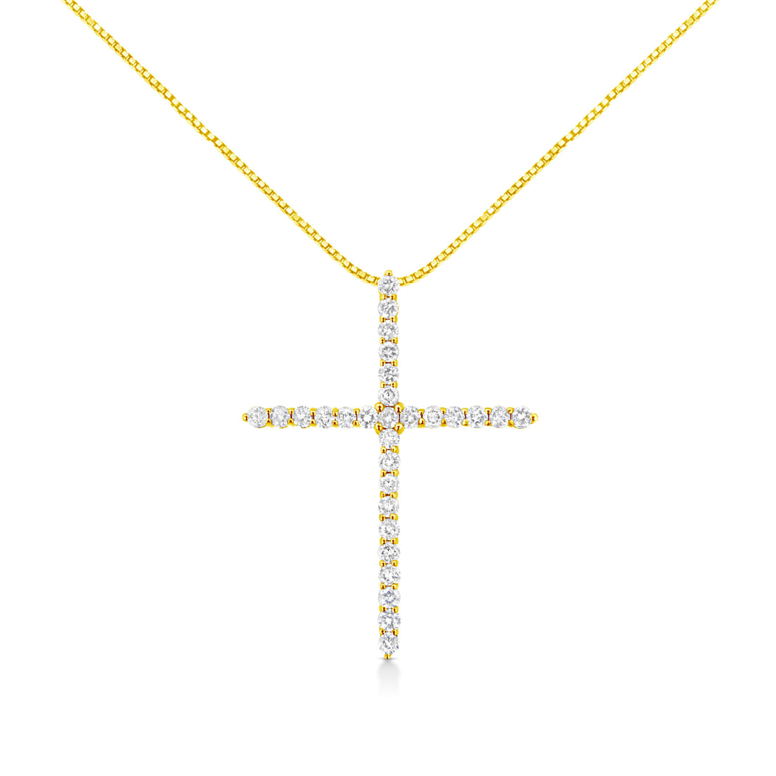 10K Yellow Gold 3.00 cttw Round-Cut Diamond Cross 18" Pendant Necklace (J-K Color, I1-I2 Clarity) by Bids.com