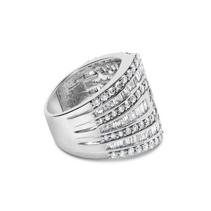 10K White Gold 2 1/2 Cttw Round and Baguette-Cut Diamond Multi-Row Bypass Ring (J-K Color, I2-I3 Clarity) - Ring Size 7 by Bids.com
