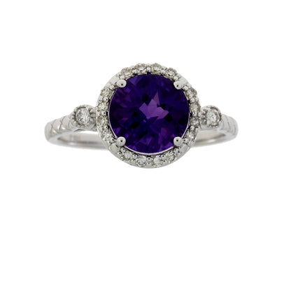 Genuine 2.07ct Amethyst Diamond Ring 14KT White Gold by Bids.com