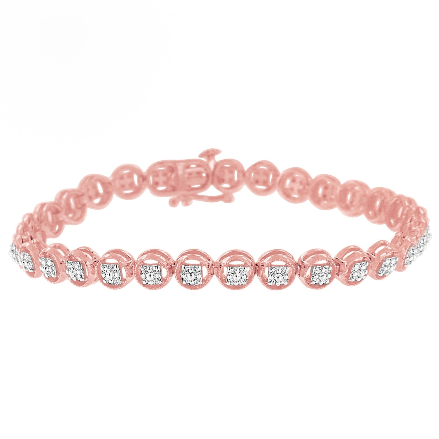 14K Rose Gold Over .925 Sterling Silver 1/4 Cttw Diamond 7" Open Circle Wheel Link Tennis Bracelet (I-J Color, I2-I3 Clarity) by Bids.com