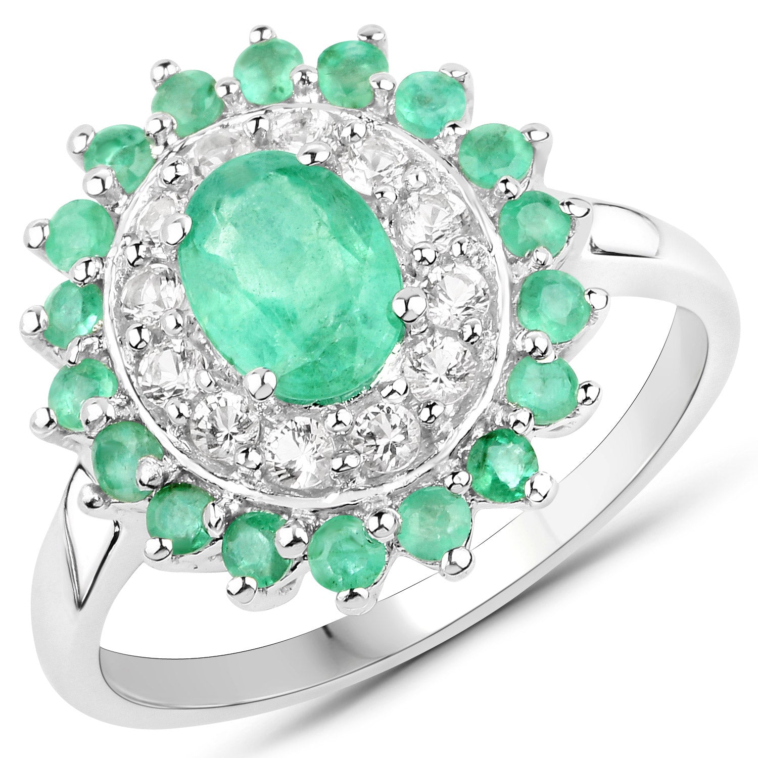 6.53 Carat Genuine Zambian Emerald and White Topaz .925 Sterling Silver 3 Piece Jewelry Set (Ring, Earrings, and Pendant w/ Chain) by Bids.com