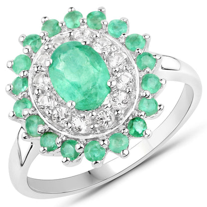 6.53 Carat Genuine Zambian Emerald and White Topaz .925 Sterling Silver 3 Piece Jewelry Set (Ring, Earrings, and Pendant w/ Chain) by Bids.com