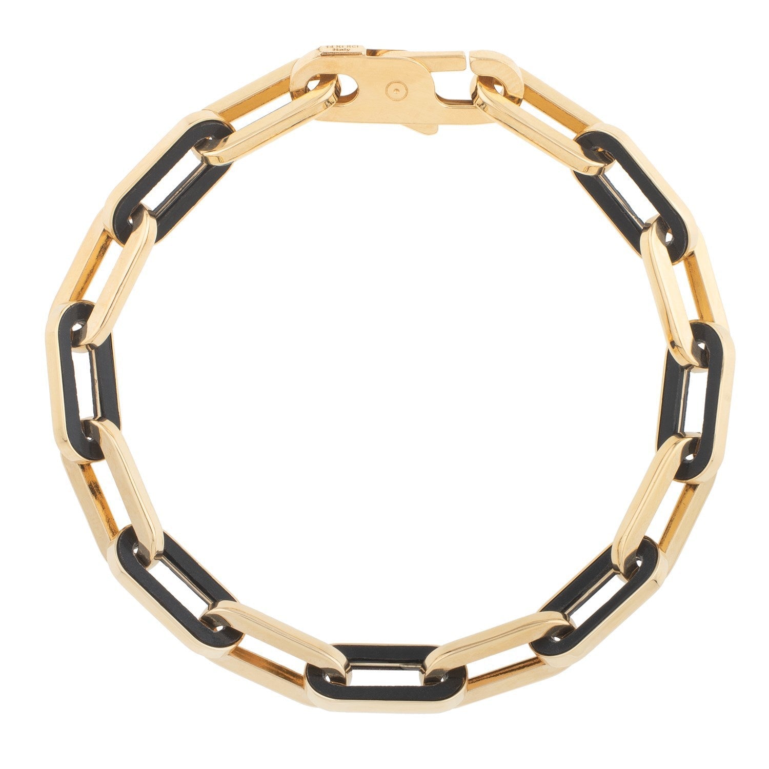 14k Yellow Gold Black Onyx Paperclip Gem Link Bracelet (7.00 mm) by Bids.com