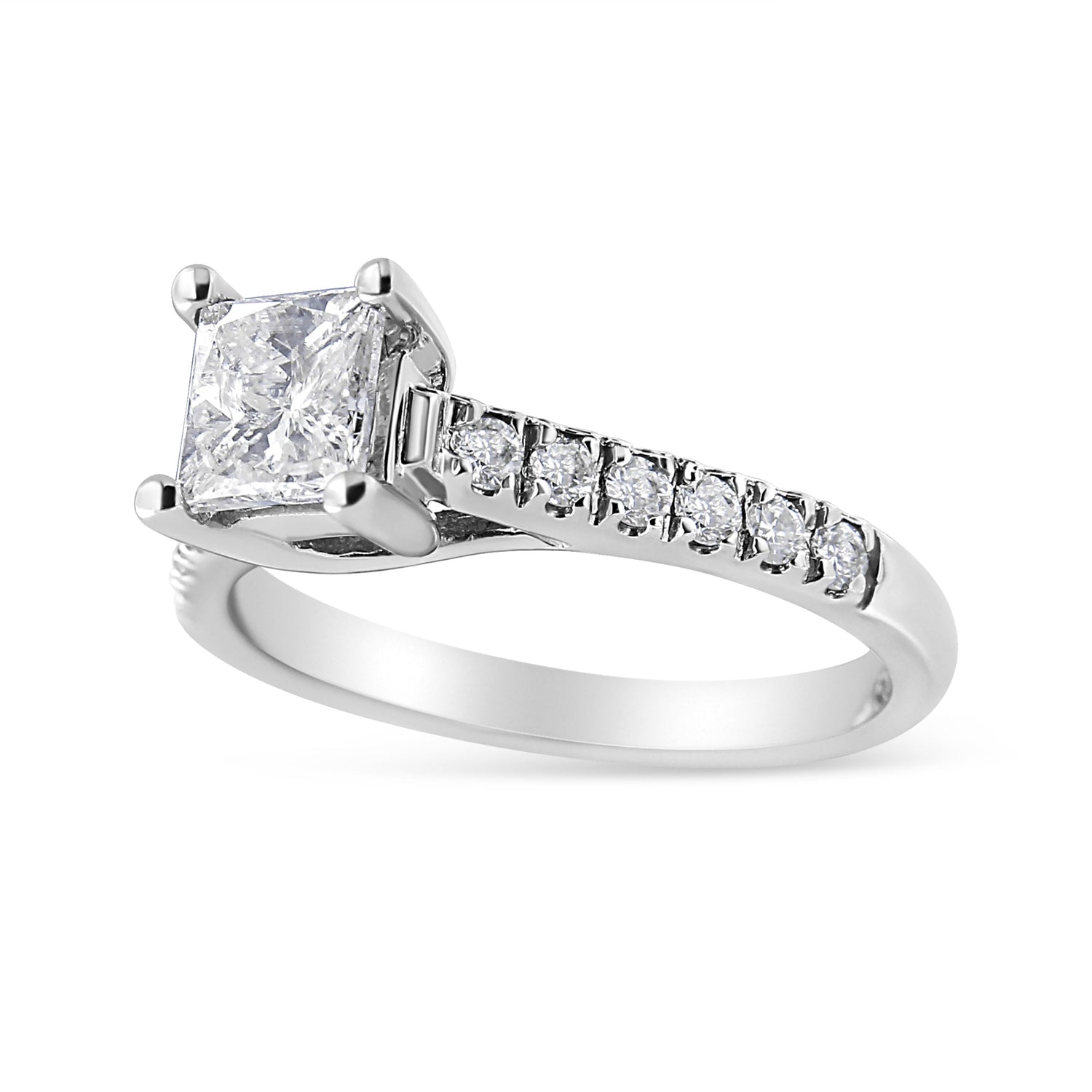14K White Gold 1 1/5 Cttw 4-Prong Set Princess Diamond Classic Engagement Ring (I1-I2 Color, H-I Clarity) Ring Size 7 by Bids.com