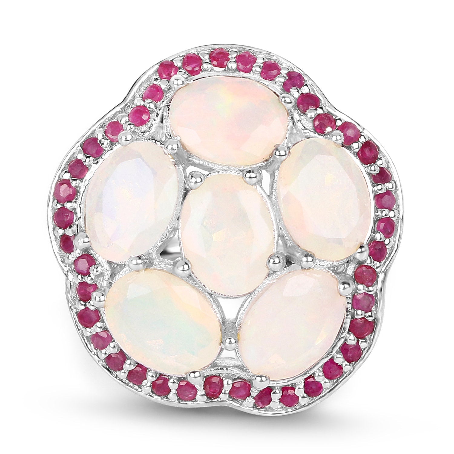 4.66 Carat Genuine Ethiopian Opal and Ruby .925 Sterling Silver Ring by Bids.com