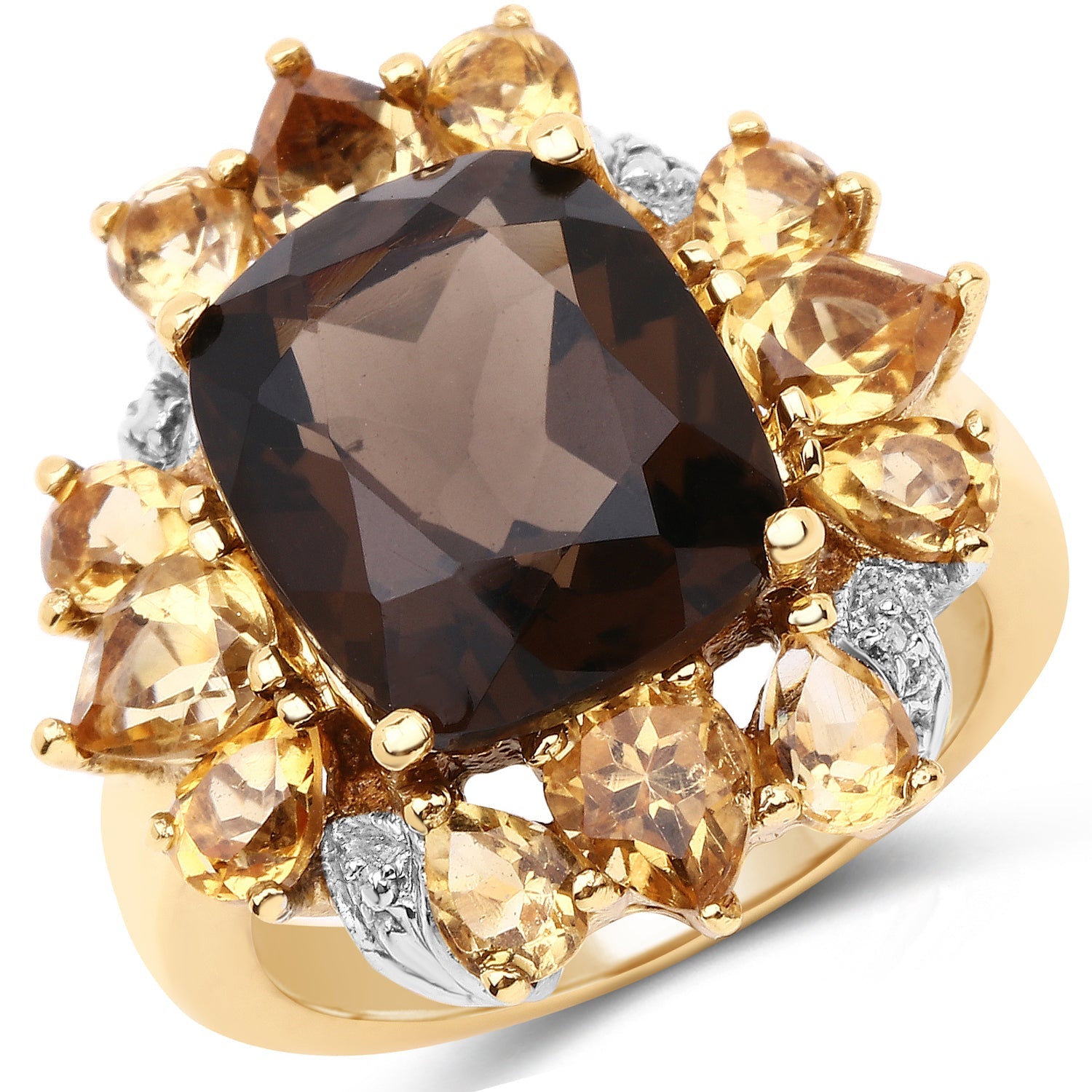14K Yellow Gold Plated 7.10 Carat Genuine Smoky Quartz, Citrine &amp; White Topaz Brass Ring by Bids.com