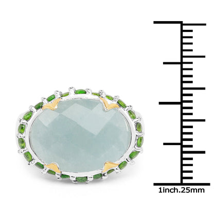 Two Tone Plated 9.12 Carat Genuine Milky Aquamarine and Chrome Diopside .925 Sterling Silver Ring by Bids.com