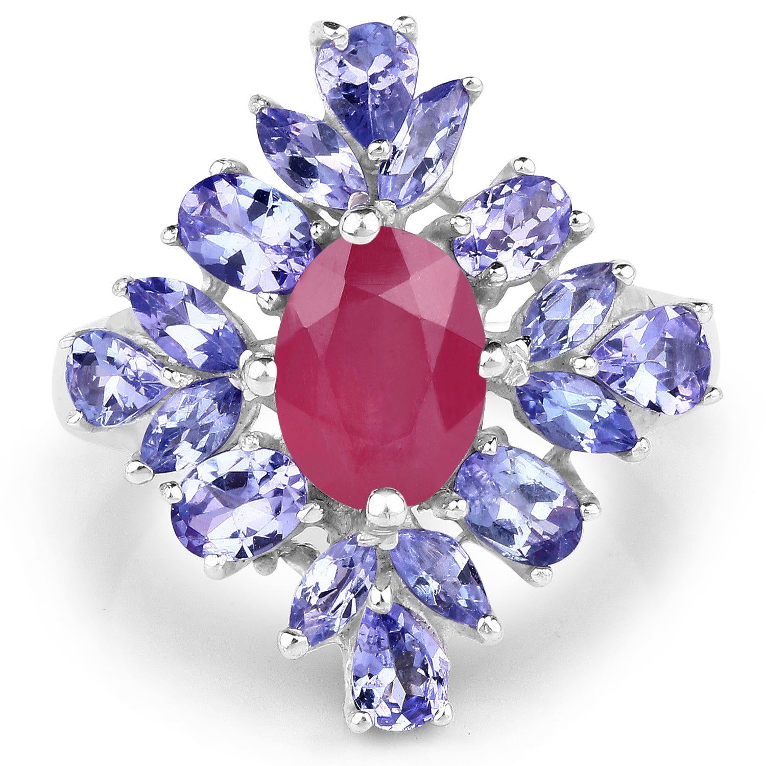 3.48 Carat Glass Filled Ruby and Tanzanite .925 Sterling Silver Ring by Bids.com