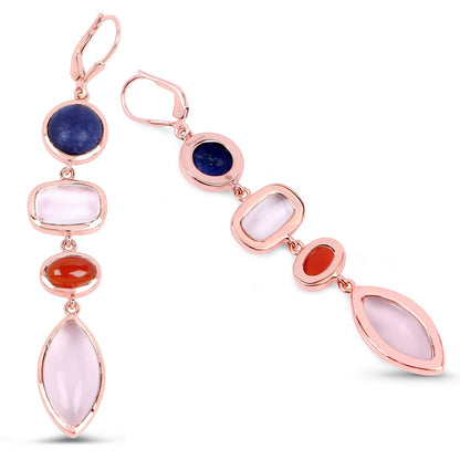 14K Rose Gold Plated 30.55 Carat Genuine Multi Stone .925 Sterling Silver Earrings  DestGlow