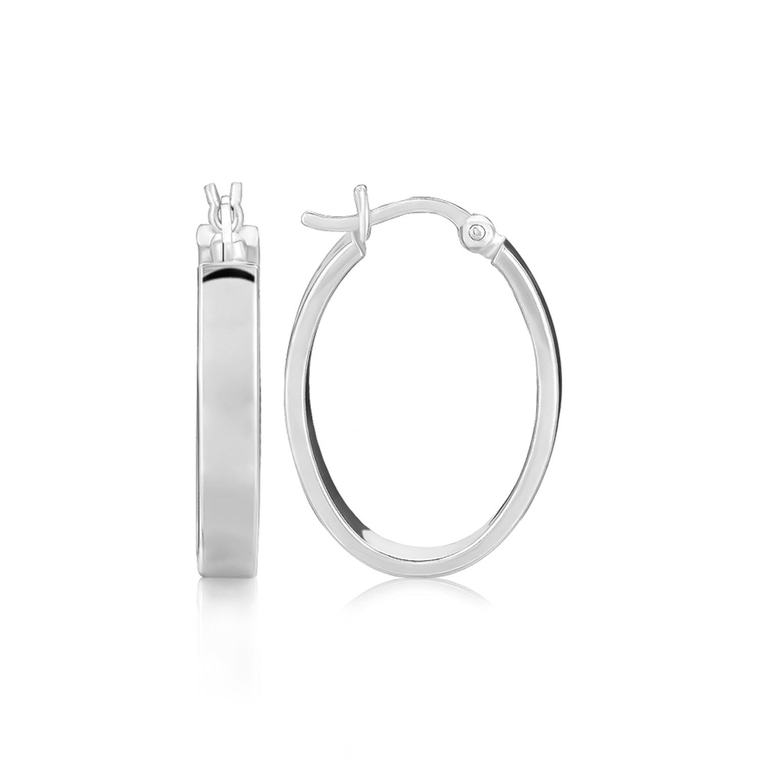 Sterling Silver Flat Style Oval Hoop Earrings with Rhodium Plating by Bids.com