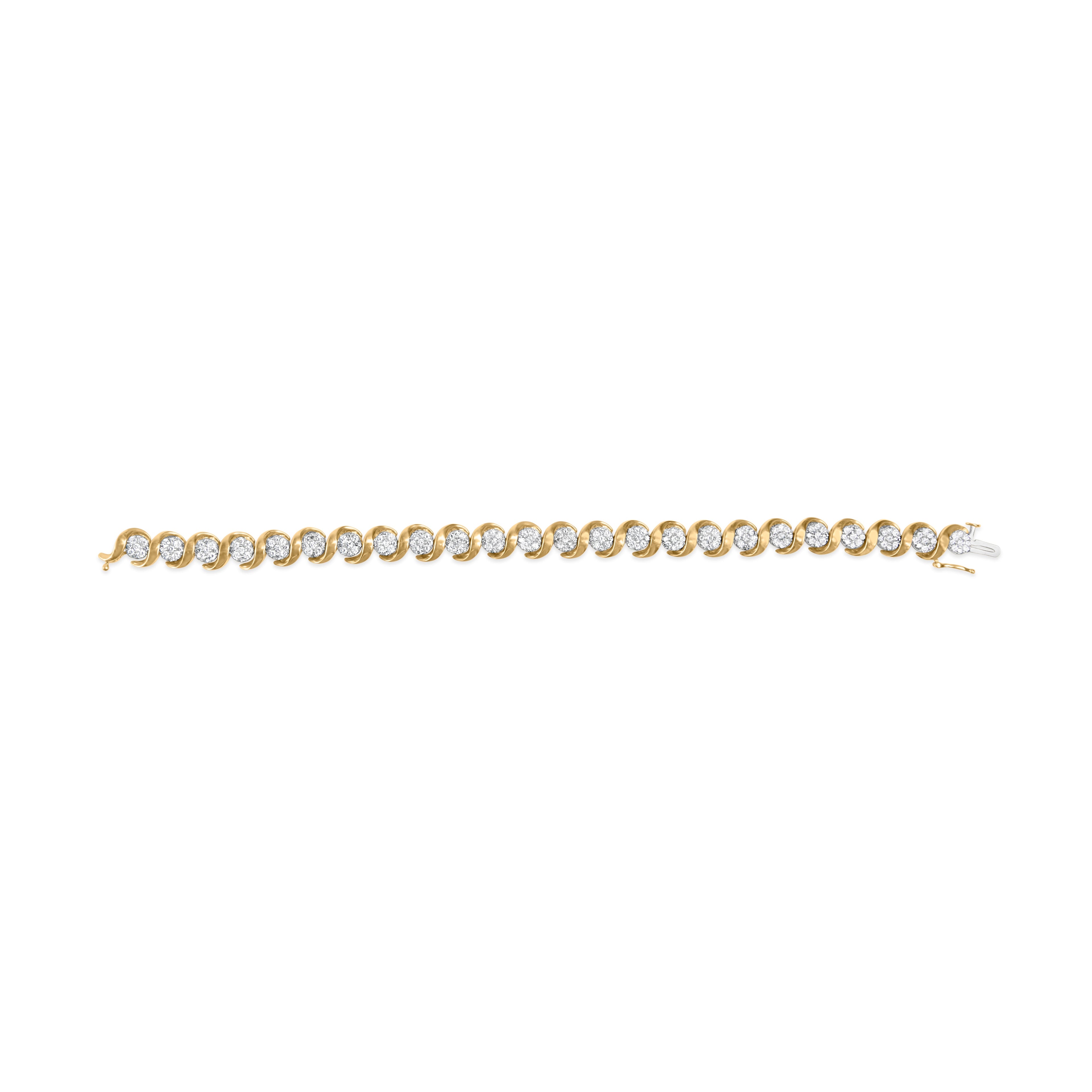 10K Yellow Gold 4.00 Cttw Round-Cut Diamond Floral Link 7.5" Bracelet (H-I Color, I2-I3 Clarity) by Bids.com