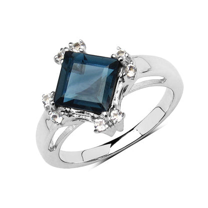 1.99 Carat Genuine London Blue Topaz &amp; White Topaz .925 Sterling Silver Ring by Bids.com