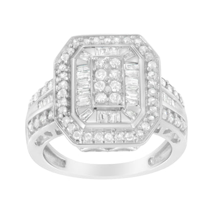 .925 Sterling Silver Round and Baguette Diamond Cathedral Ring (0.75 Cttw, H-I Color, I2-I3 Clarity) - Size 7 by Bids.com