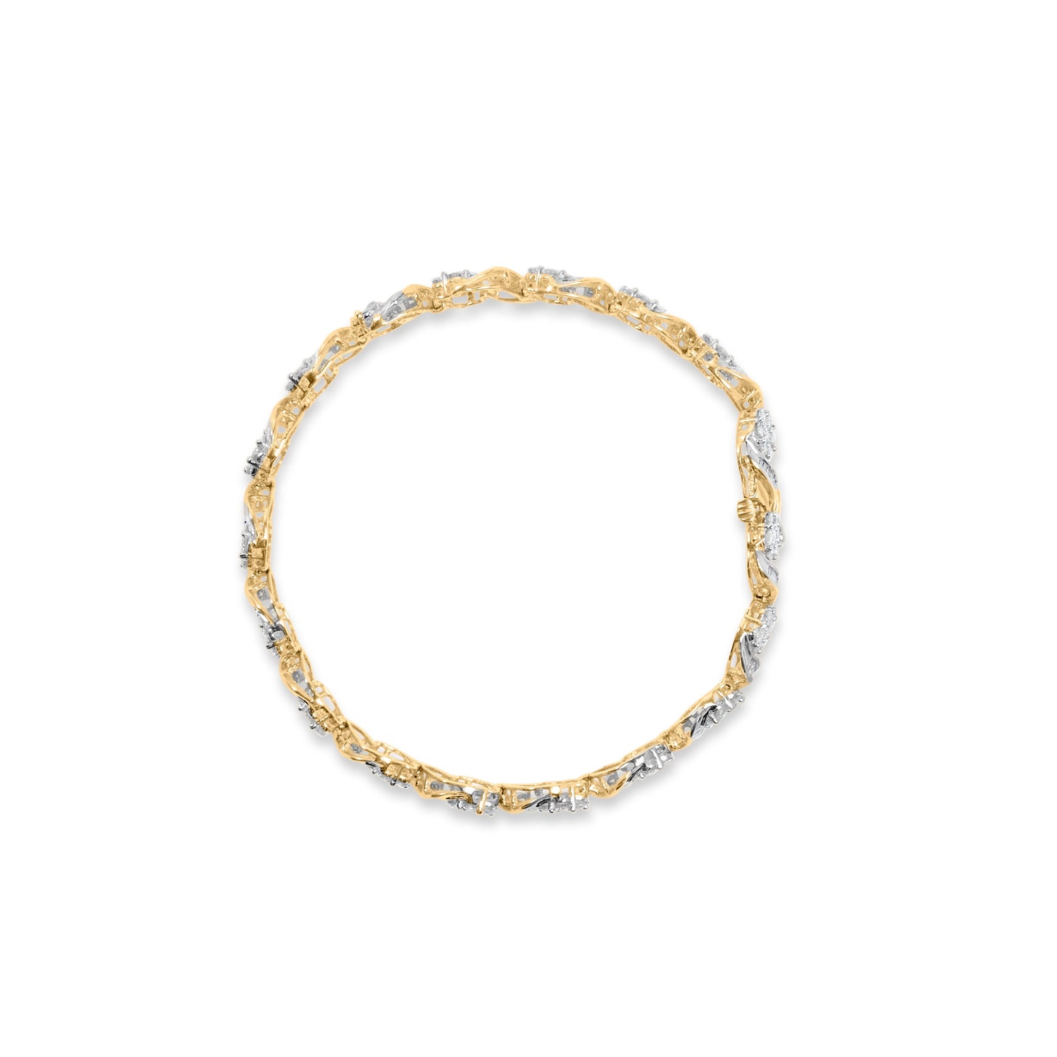 10k Yellow Gold 5.00 Cttw Round-Cut and Baguette-Cut Diamond Floral Link 7.25" Bracelet (I-J Color, I2-I3 Clarity) by Bids.com