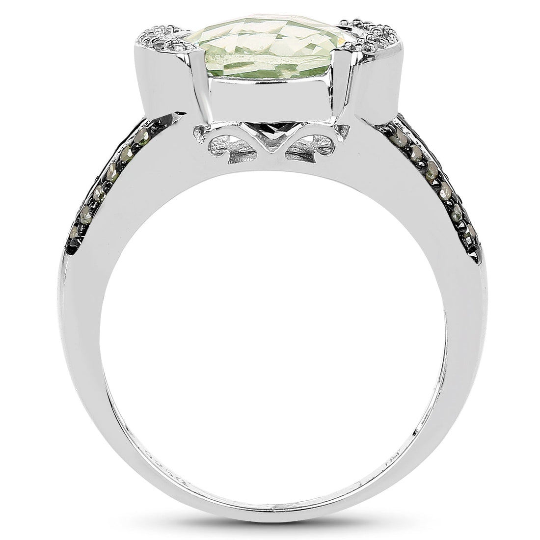 3.59 Carat Genuine Green Amethyst, Green Diamond &amp; White Diamond .925 Sterling Silver Ring by Bids.com