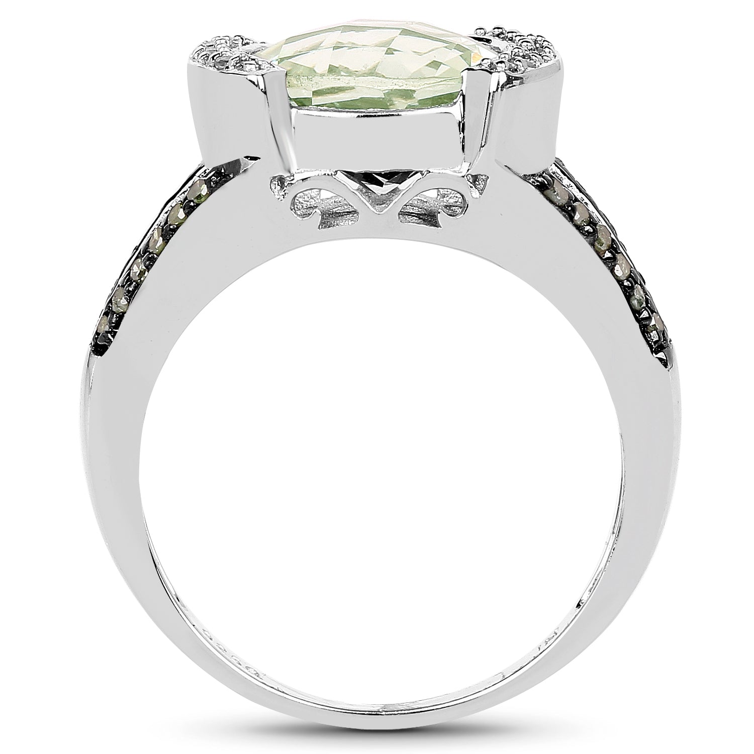 3.59 Carat Genuine Green Amethyst, Green Diamond &amp; White Diamond .925 Sterling Silver Ring by Bids.com