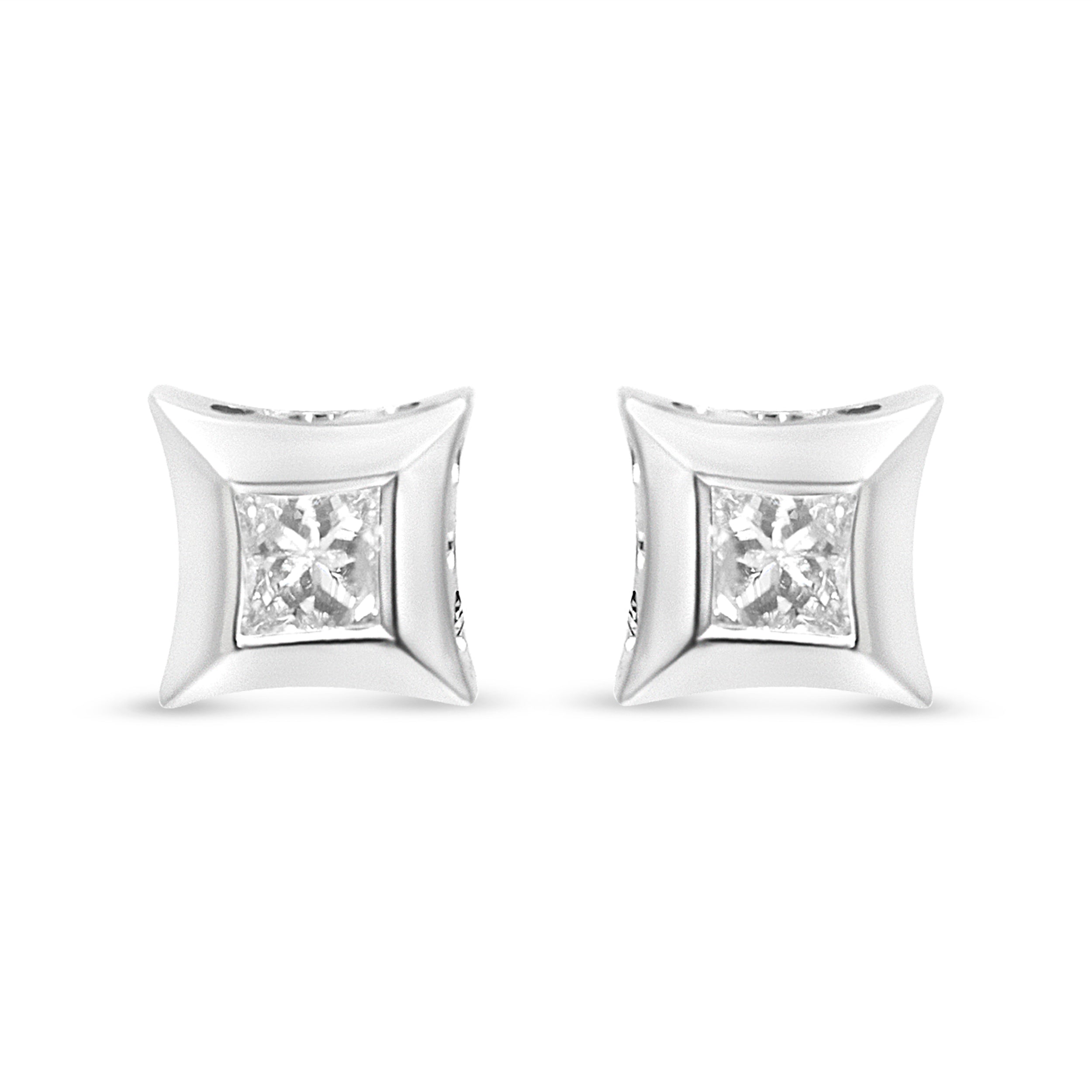 10K White Gold 1/3 Cttw Invisible Set Style Princess-Cut Diamond Stud Earrings (H-I Color, SI2-I1 Clarity) by Bids.com