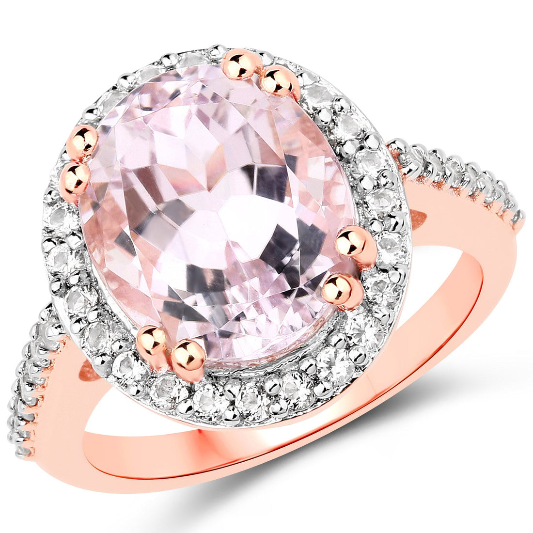 6.94 Carat Genuine Kunzite and White Topaz .925 Sterling Silver Ring by Bids.com