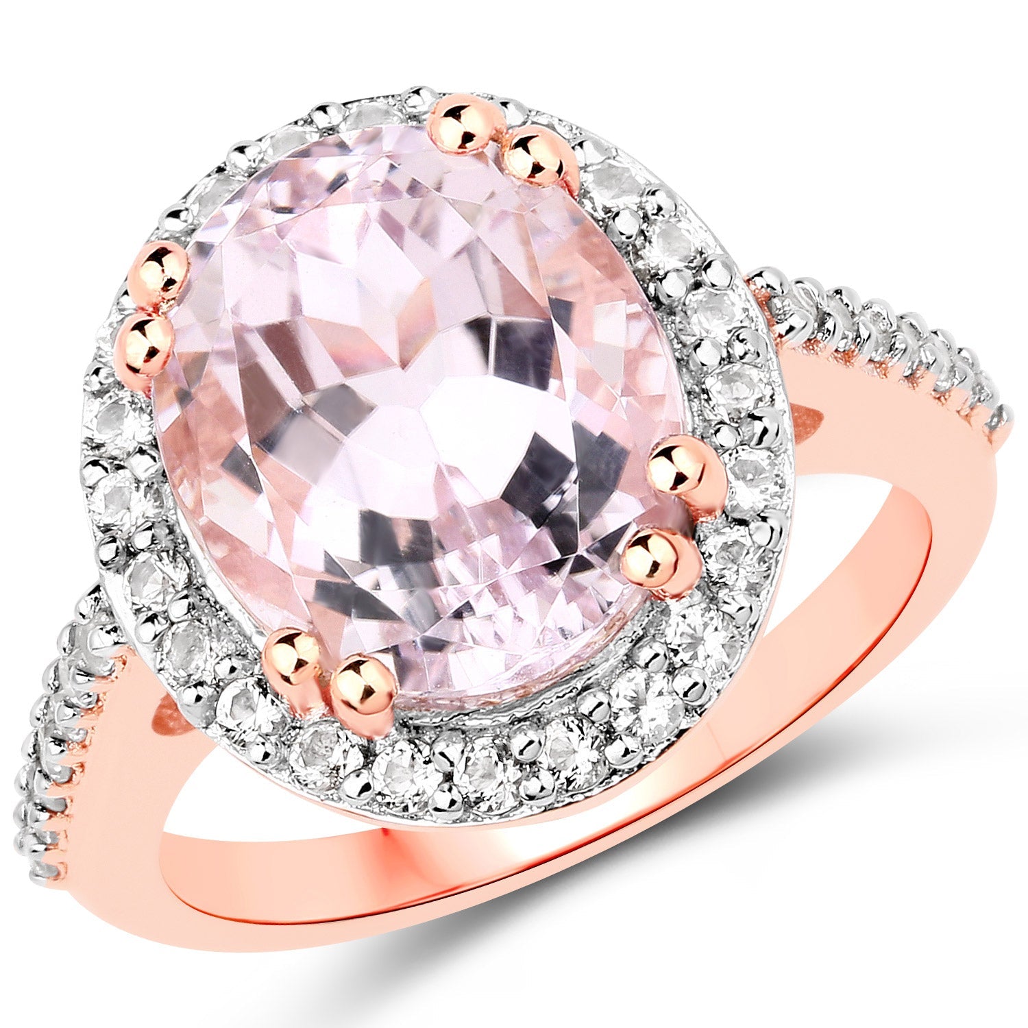 6.94 Carat Genuine Kunzite and White Topaz .925 Sterling Silver Ring by Bids.com