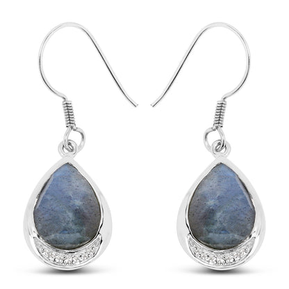 9.13 Carat Genuine Labradorite And White Topaz .925 Sterling Silver Earrings  DestGlow