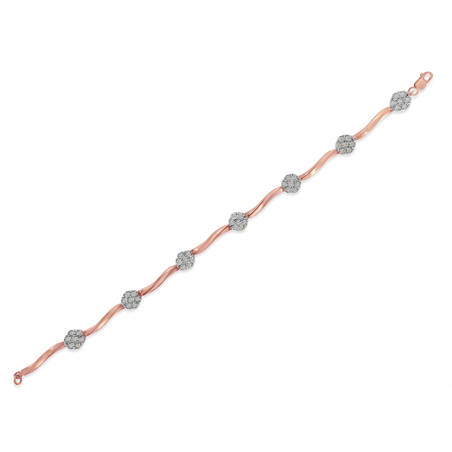 .925 10k Rose Gold Over Sterling Silver 1.0 cttw Diamond Floral Link Bracelet (I-J Color,I3 Clarity) by Bids.com