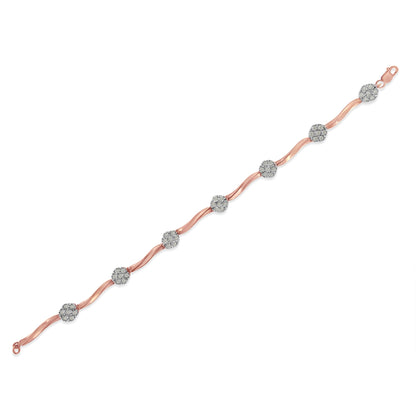 .925 10k Rose Gold Over Sterling Silver 1.0 cttw Diamond Floral Link Bracelet (I-J Color,I3 Clarity) by Bids.com