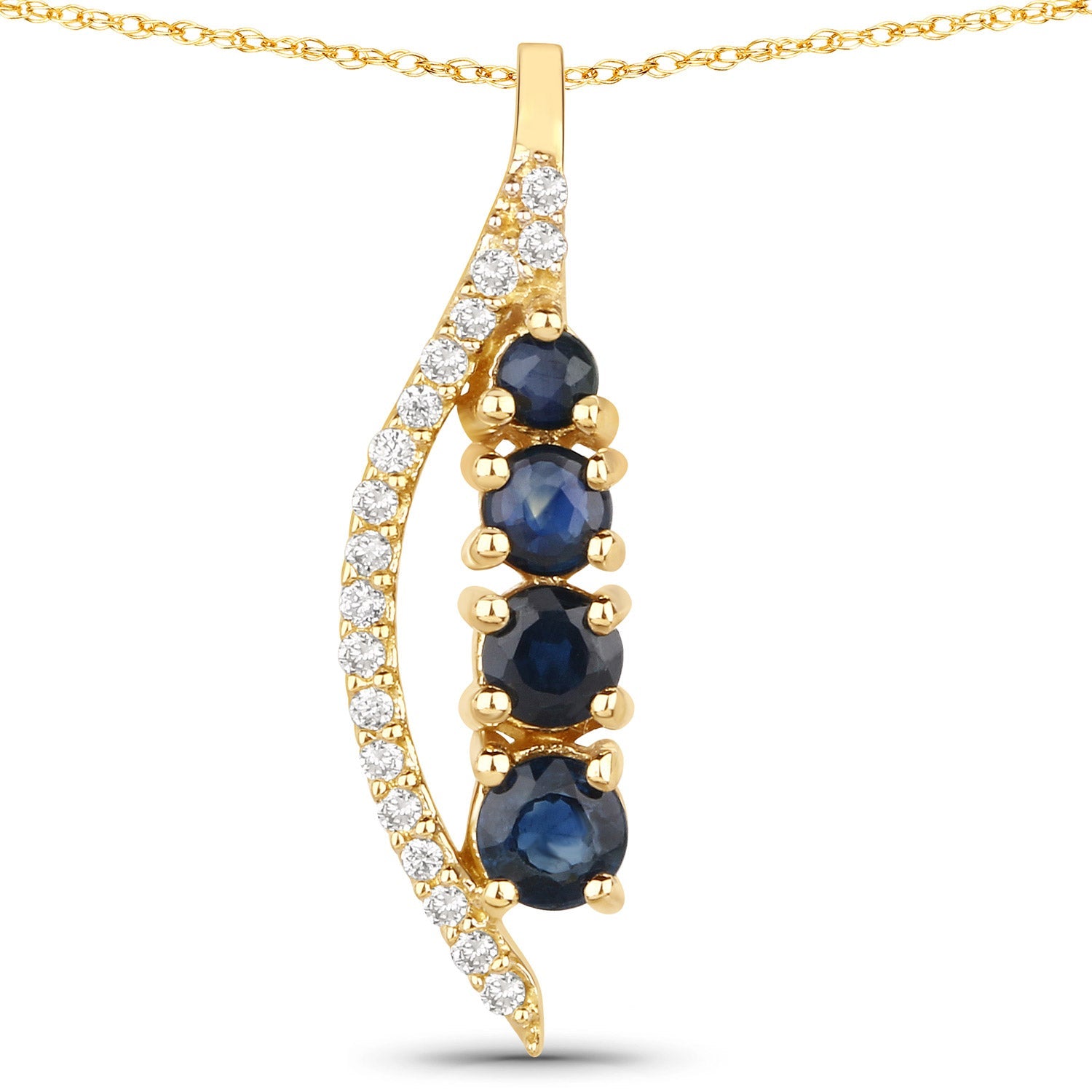 0.40 Carat Genuine Blue Sapphire and White Diamond 14K Yellow Gold Pendant by Bids.com