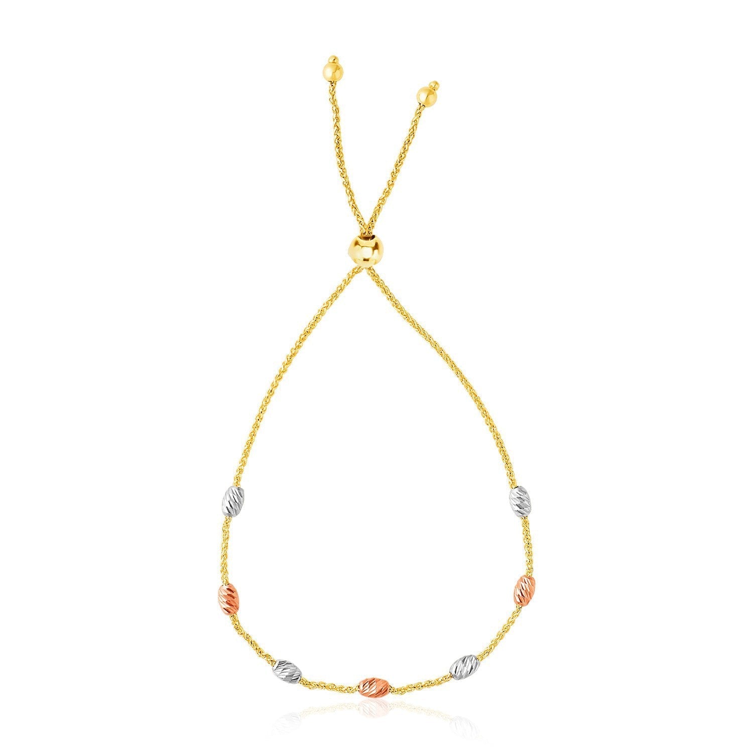 14k Tri-Color Gold Textured Oval Station Lariat Style Bracelet  DestGlow