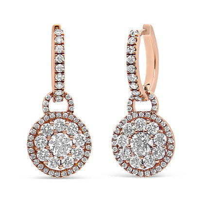 18K Rose Gold 1 1/2 Cttw Round Shaped Diamond Composite Drop and Dangle Leverback Earrings (F-G Color, VS1-VS2 Clarity)  DestGlow