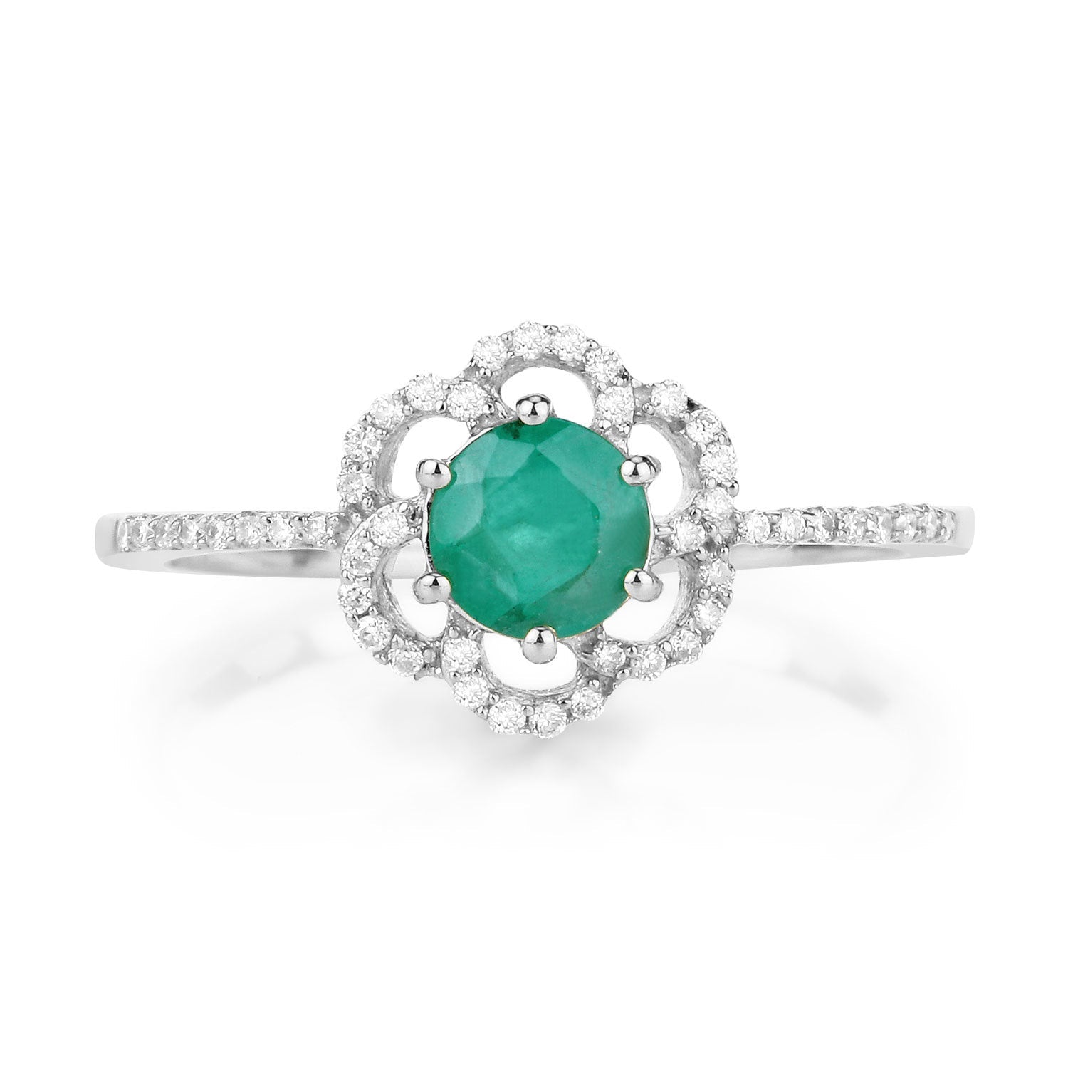 0.55 Carat Genuine Zambian Emerald and White Diamond 14K White Gold Ring by Bids.com