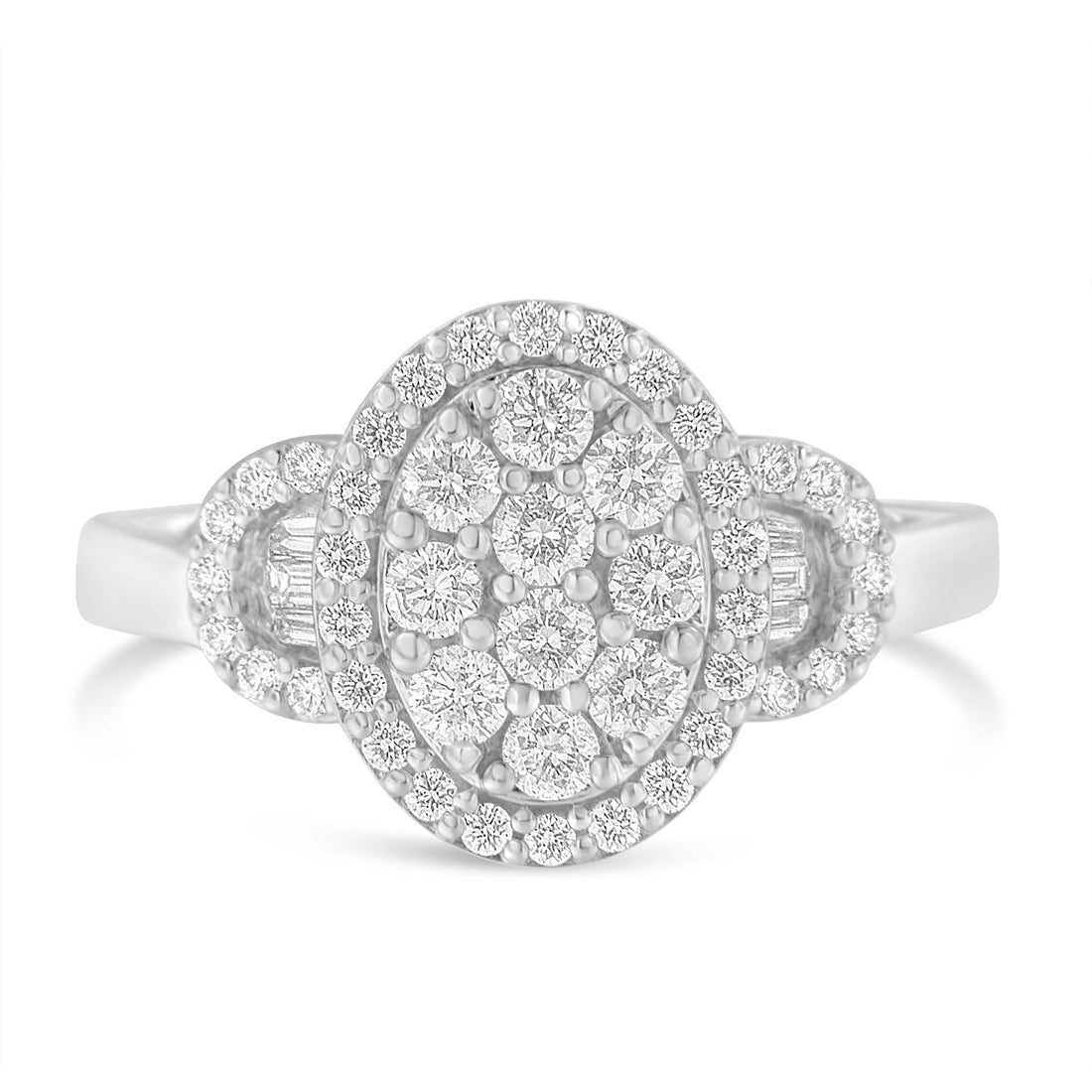 10K White Gold 1.0 Cttw Diamond Oval Cluster with Halo Vintage-Inspired Art Deco Buckle Style Statement Ring (G-H Color, SI1-SI2 Clarity) - Size 7 by Bids.com