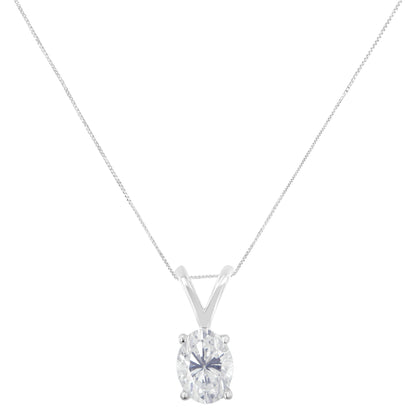 IGI Certified 10K White Gold 3/8 cttw Prong Set Diamond Oval Pendant Necklace (I-J Color, I1 Clarity) - Size 18"  DestGlow