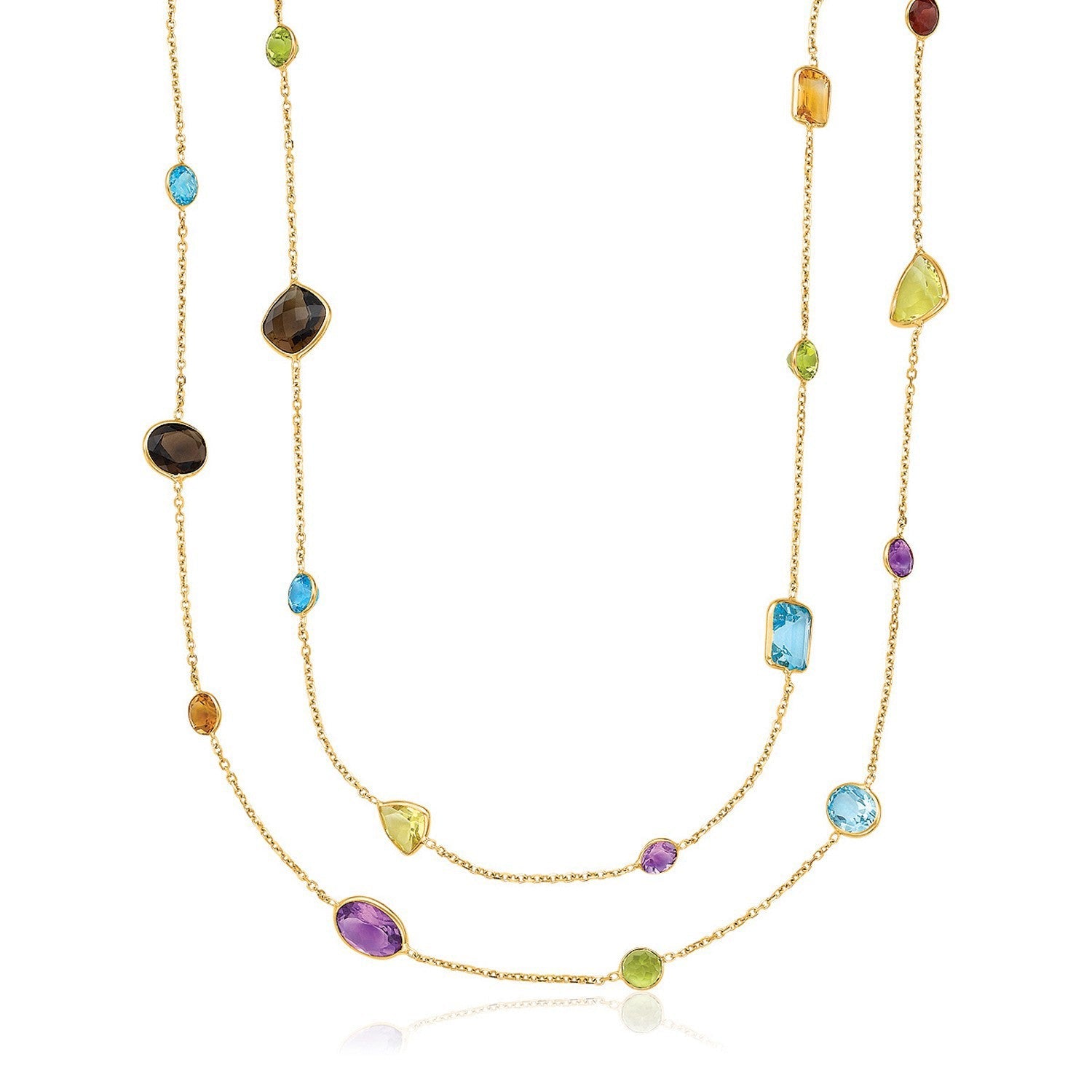 14k Yellow Gold Double Layer Multi Gem Necklace by Bids.com