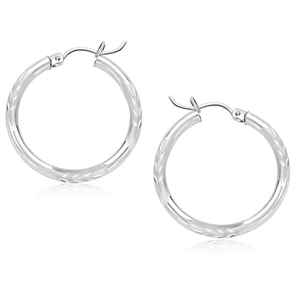 14k White Gold Diamond Cut Hoop Earrings (25 mm)  DestGlow