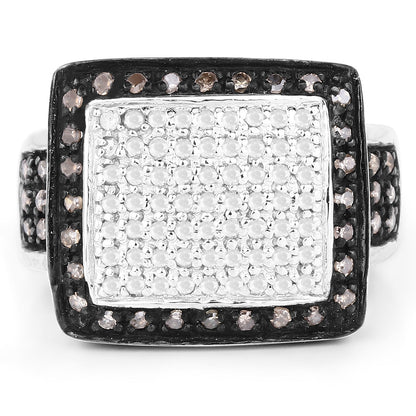 0.61 Carat Genuine Champagne Diamond and White Diamond .925 Sterling Silver Ring  DestGlow