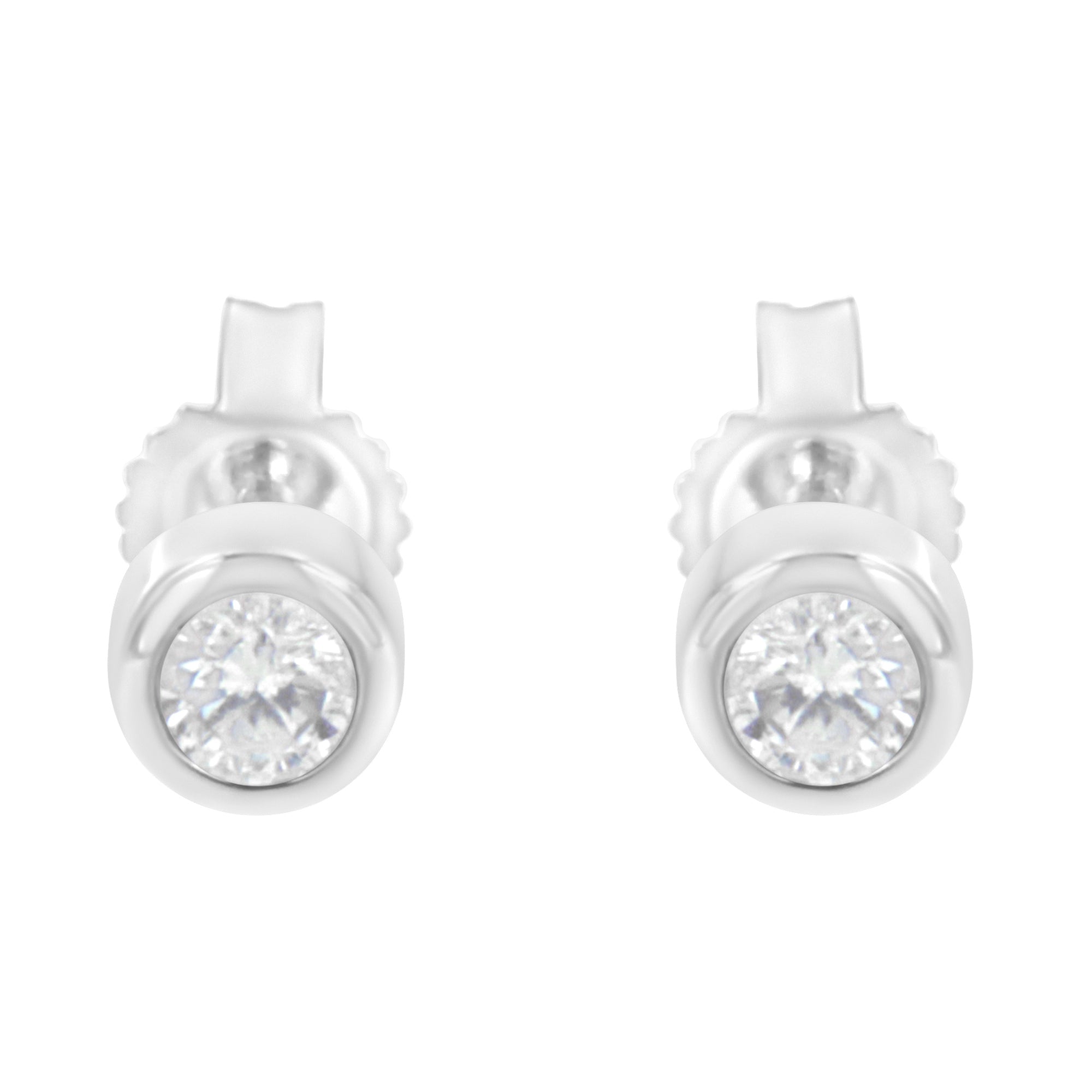 10K White Gold 1/5 Cttw Round Brilliant-Cut Near Colorless Diamond Bezel-Set Stud Earrings (H-I Color, I1-I2 Clarity) by Bids.com