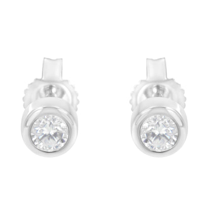 10K White Gold 1/5 Cttw Round Brilliant-Cut Near Colorless Diamond Bezel-Set Stud Earrings (H-I Color, I1-I2 Clarity) by Bids.com