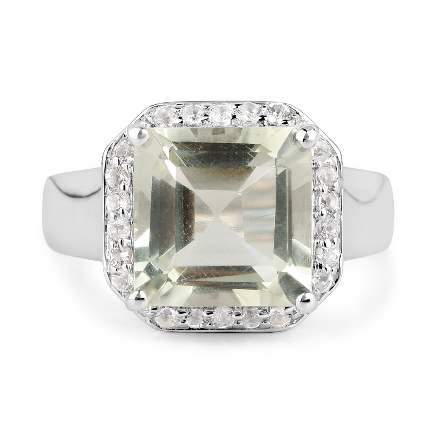 4.52 Carat Genuine Green Amethyst and White Topaz .925 Sterling Silver Ring  DestGlow