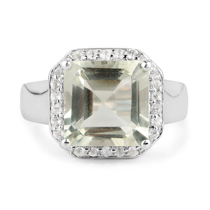 4.52 Carat Genuine Green Amethyst and White Topaz .925 Sterling Silver Ring  DestGlow