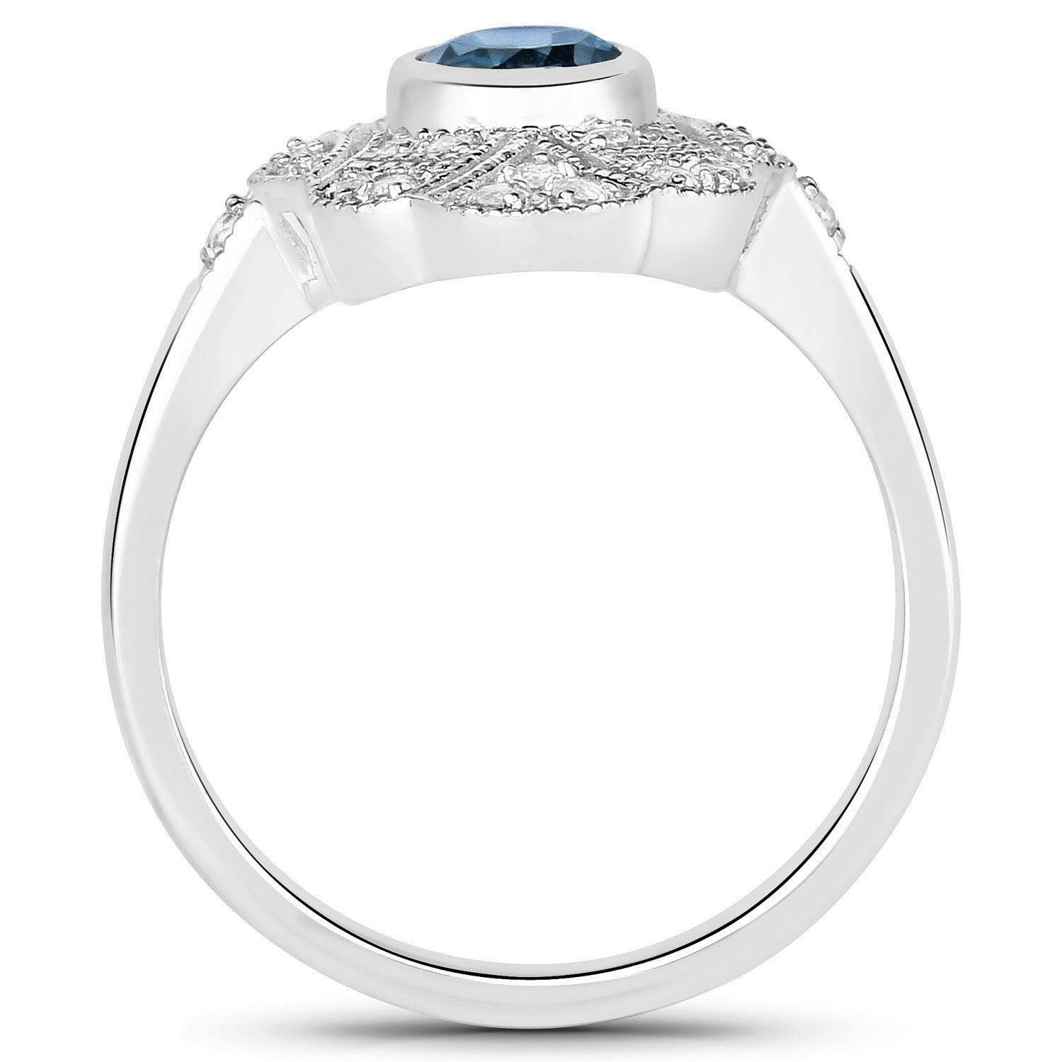 1.32 Carat Genuine London Blue Topaz and White Topaz .925 Sterling Silver Ring  DestGlow